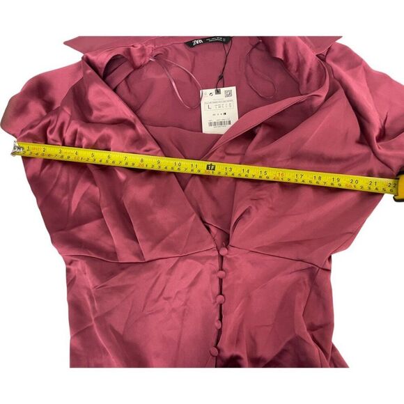 Zara Womens Mini Romper Dress L Pink Long sleeve satin effect 2231/845 NWT - Picture 13 of 16